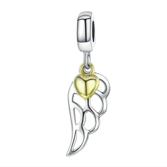 925 Sterling Silver Wing and Heart Charm - Picture 1 of 6